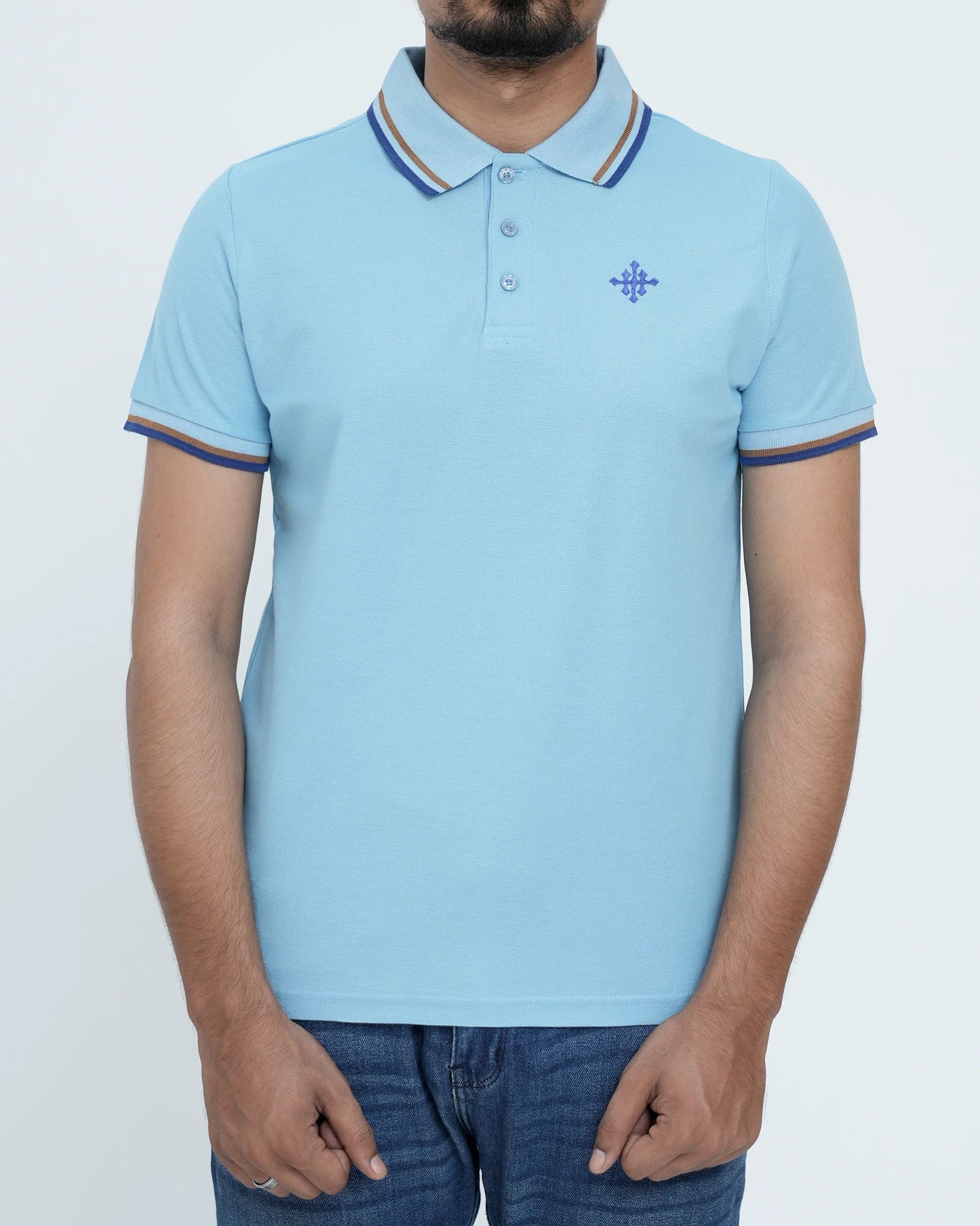 Men Contrast Tipping Polo Shirt - Clear Sky