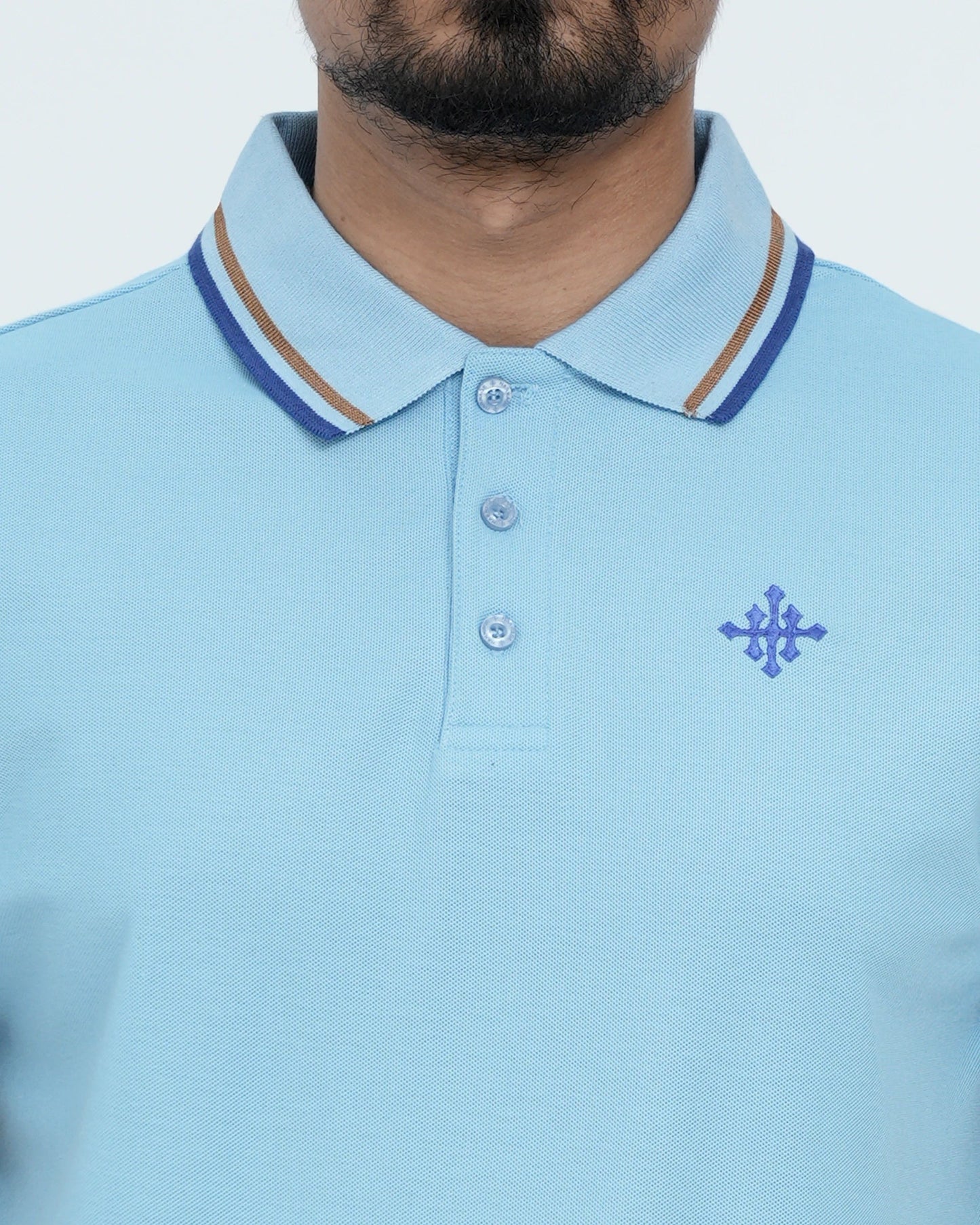 Men Contrast Tipping Polo Shirt - Clear Sky