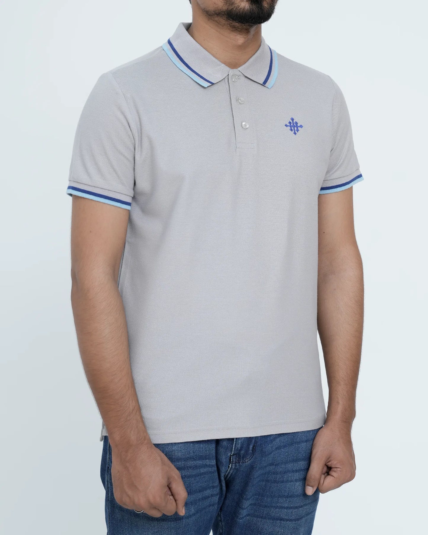 Men Contrast Tipping Polo Shirt - Grey