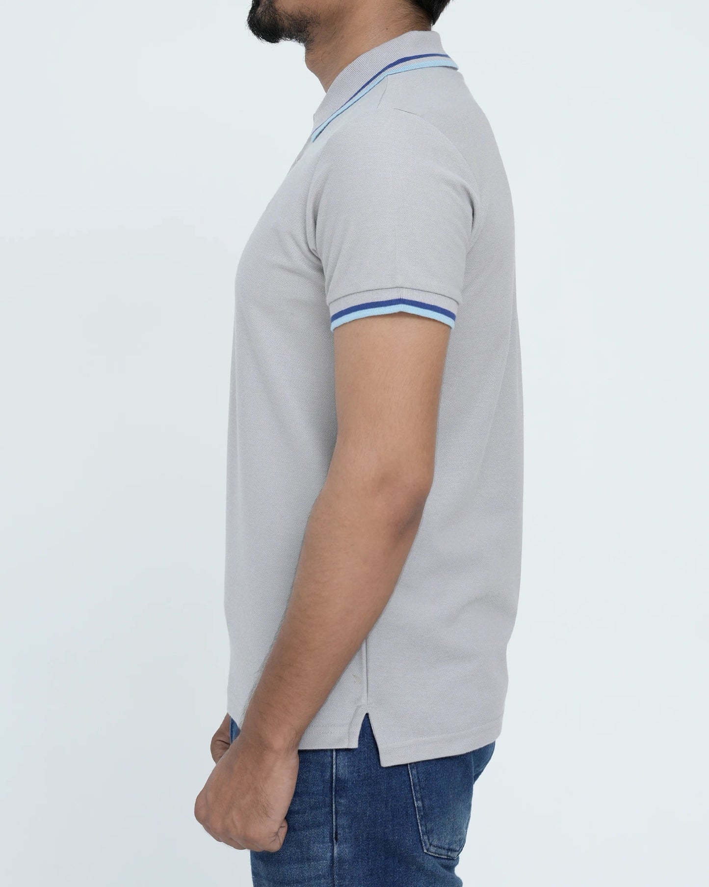 Men Contrast Tipping Polo Shirt - Grey