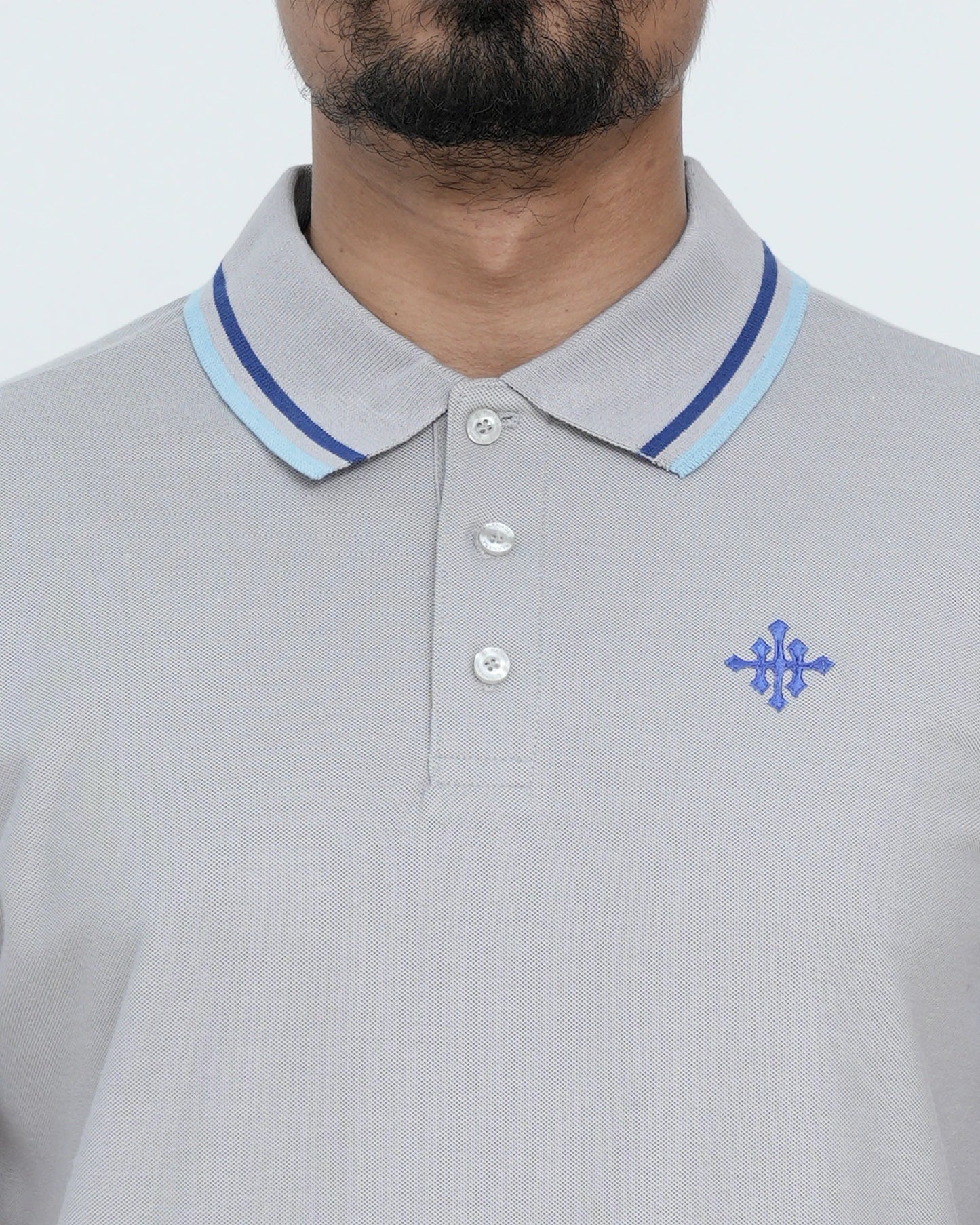 Men Contrast Tipping Polo Shirt - Grey