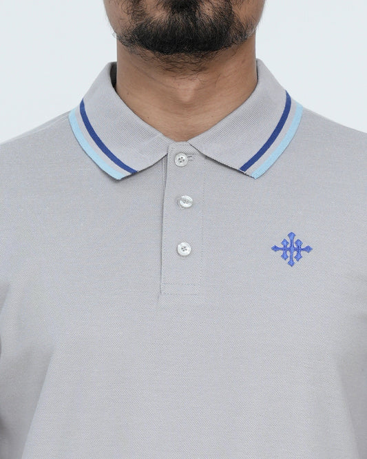 Men Contrast Tipping Polo Shirt - Grey