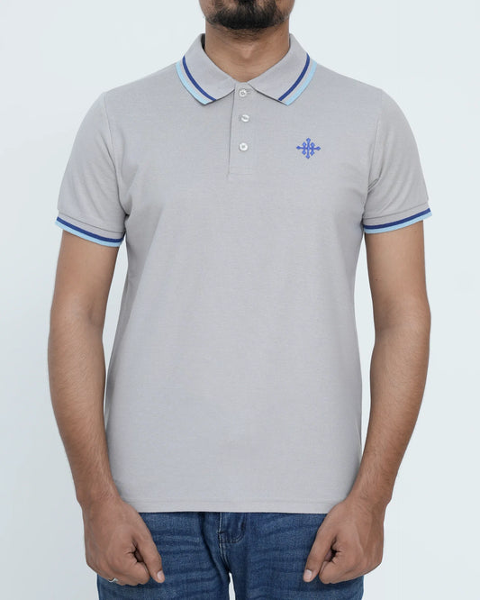 Men Contrast Tipping Polo Shirt - Grey