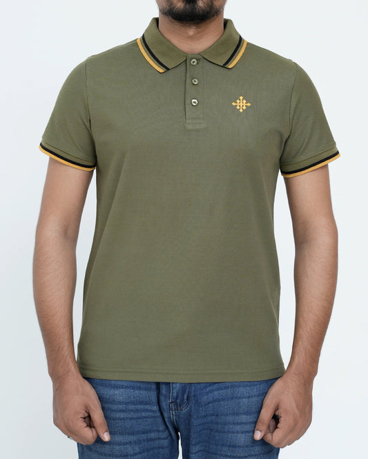 Men Contrast Tipping Polo Shirt - Olive Branch