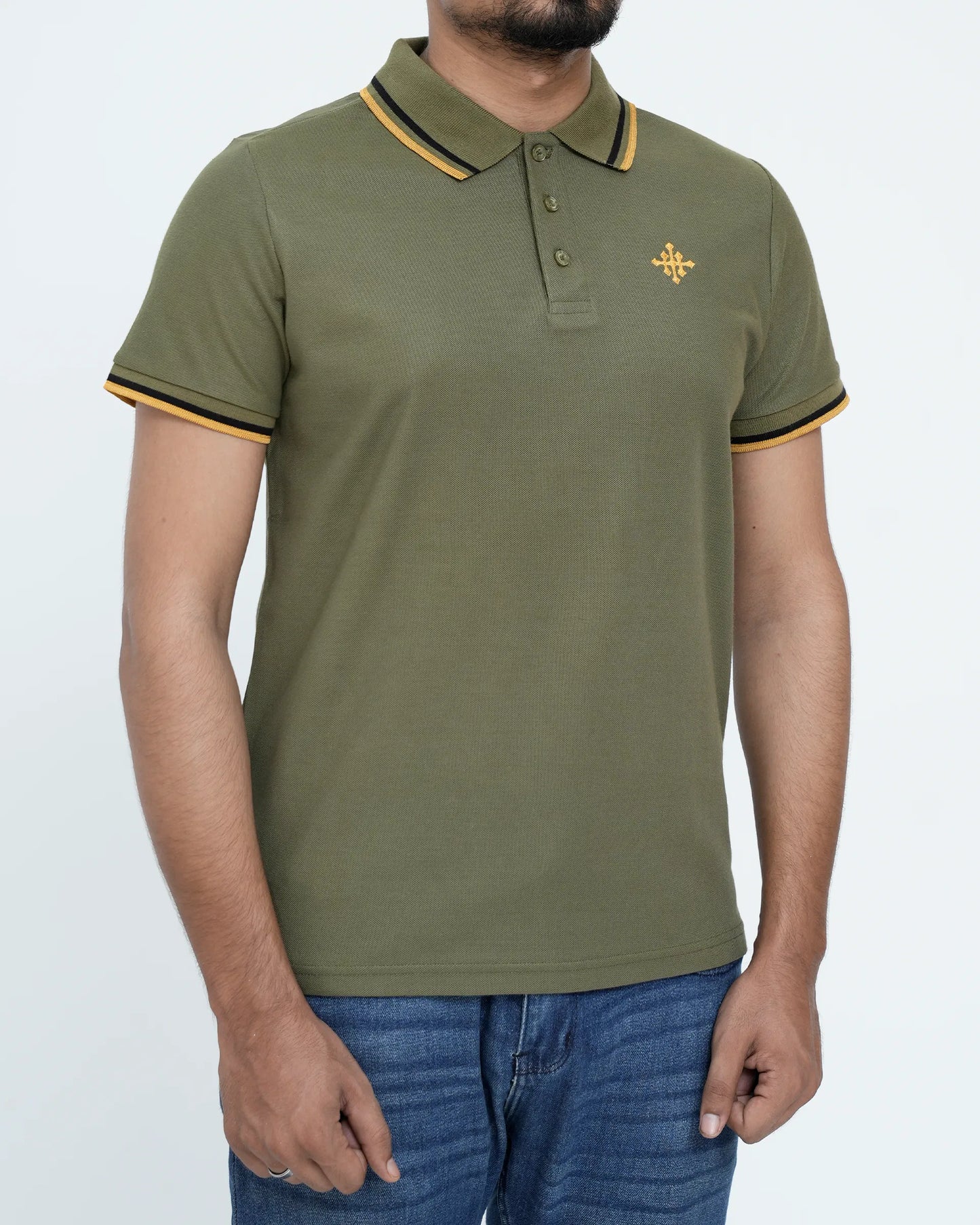 Men Contrast Tipping Polo Shirt - Olive Branch
