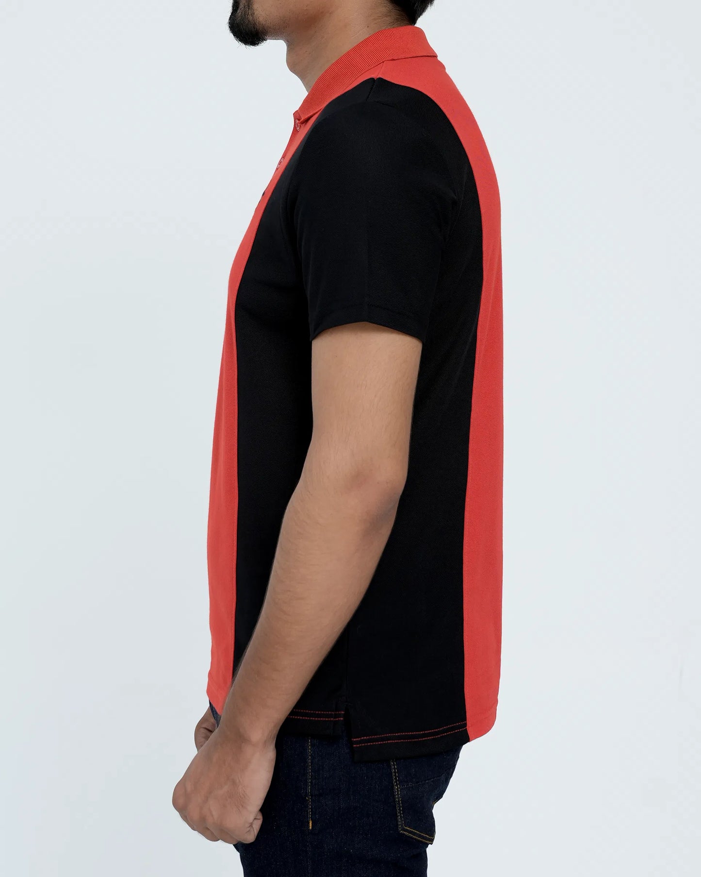 Men Cut line Polo Shirt - Red/Black