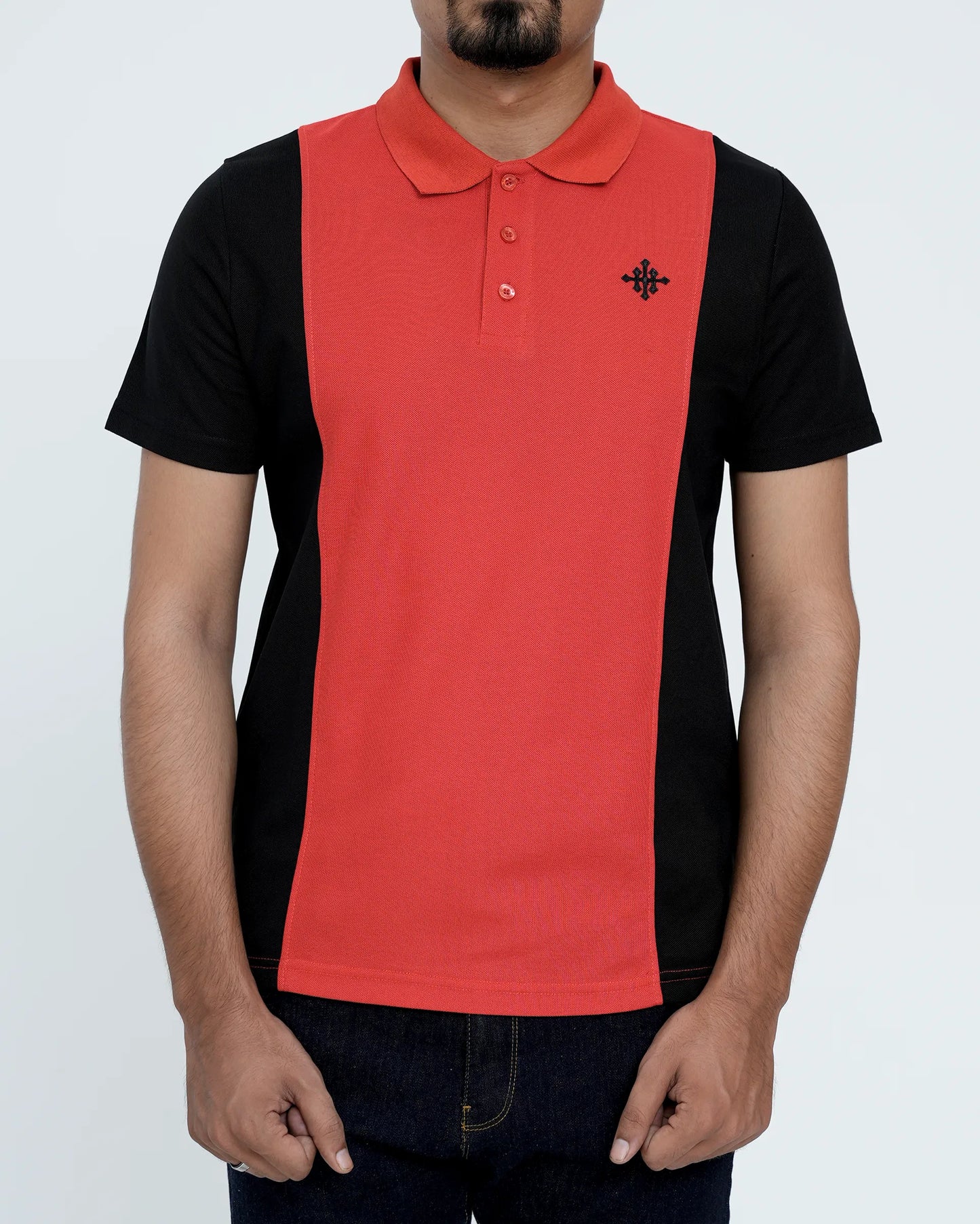 Men Cut line Polo Shirt - Red/Black