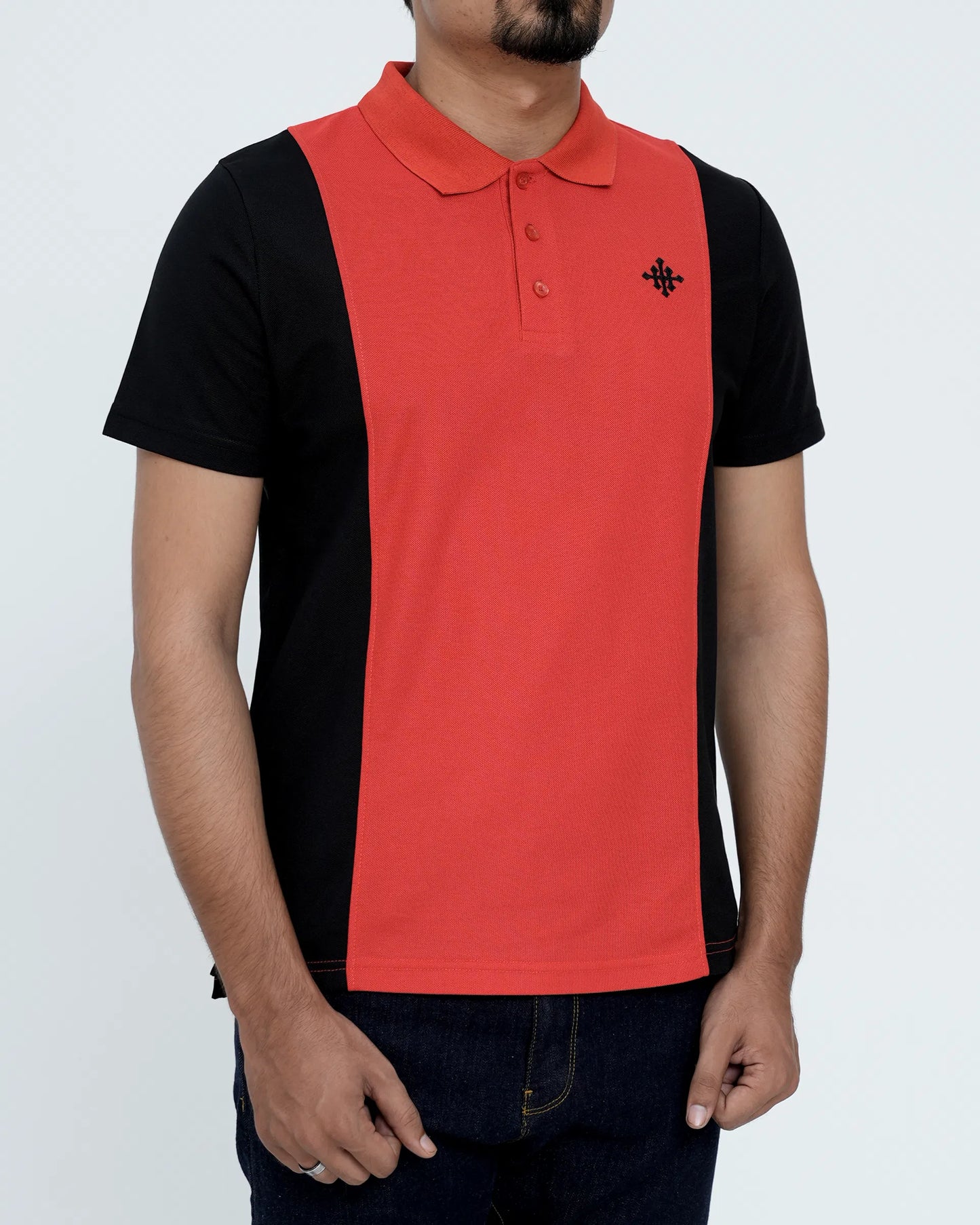 Men Cut line Polo Shirt - Red/Black