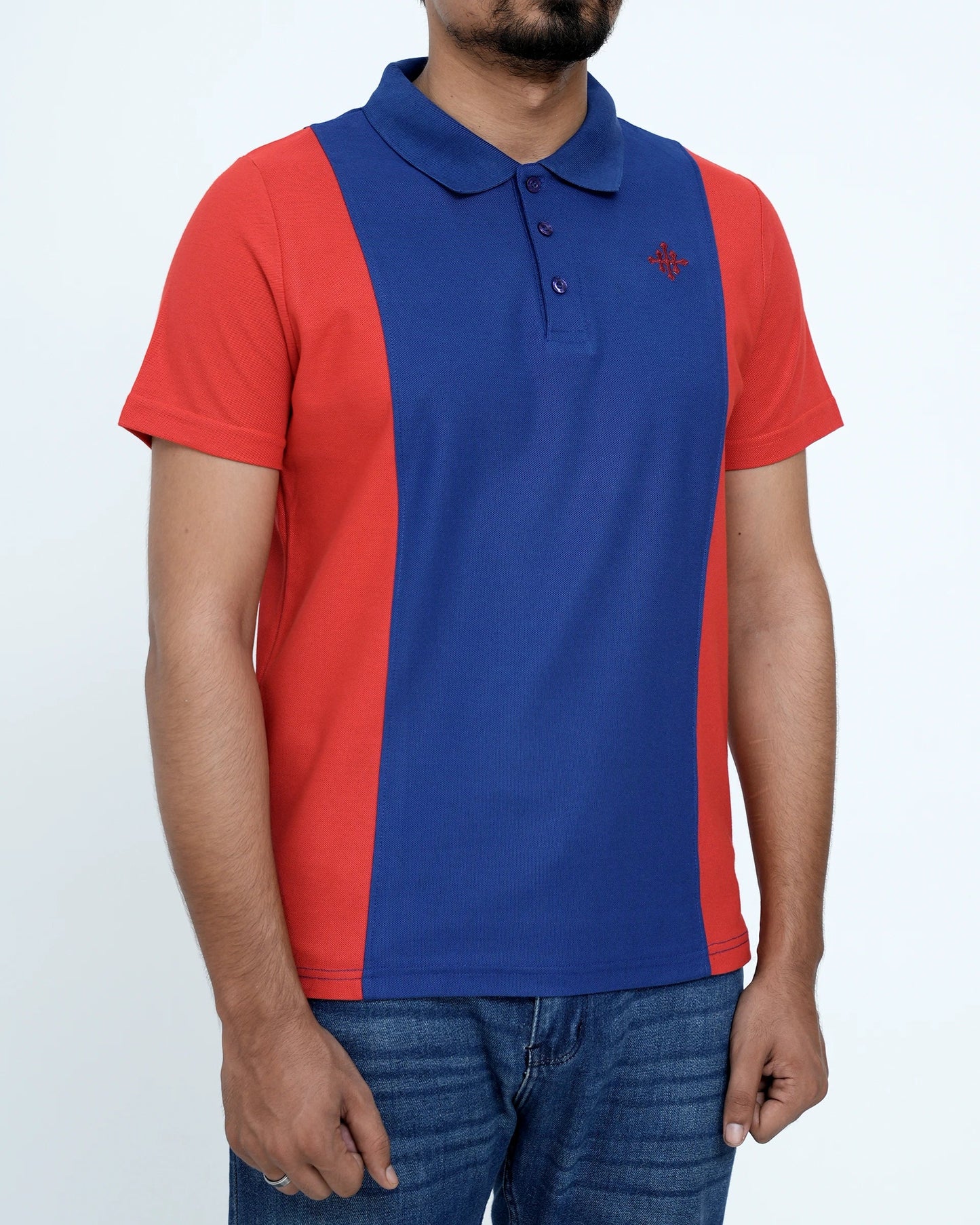 Men Cut line Polo Shirt - Red/Blue