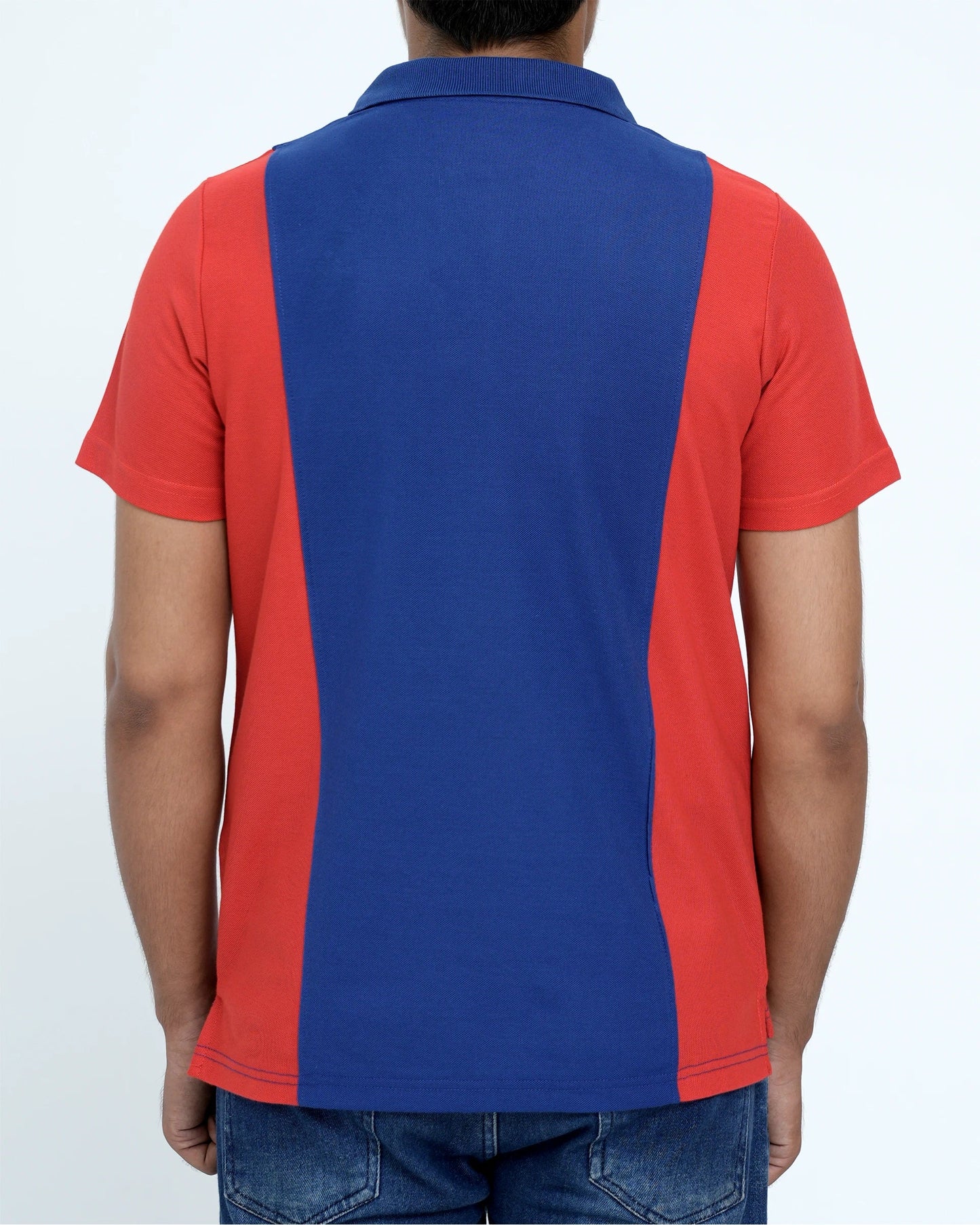 Men Cut line Polo Shirt - Red/Blue