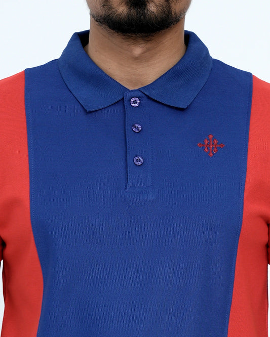 Men Cut line Polo Shirt - Red/Blue