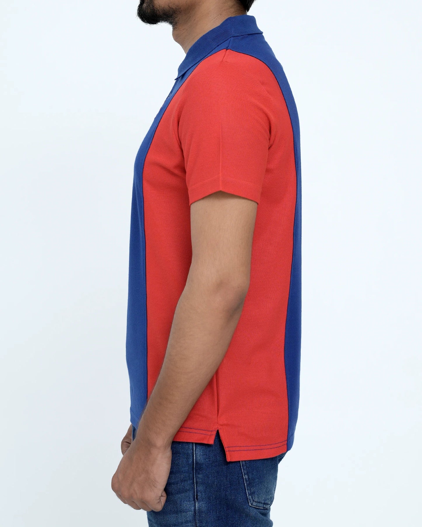 Men Cut line Polo Shirt - Red/Blue