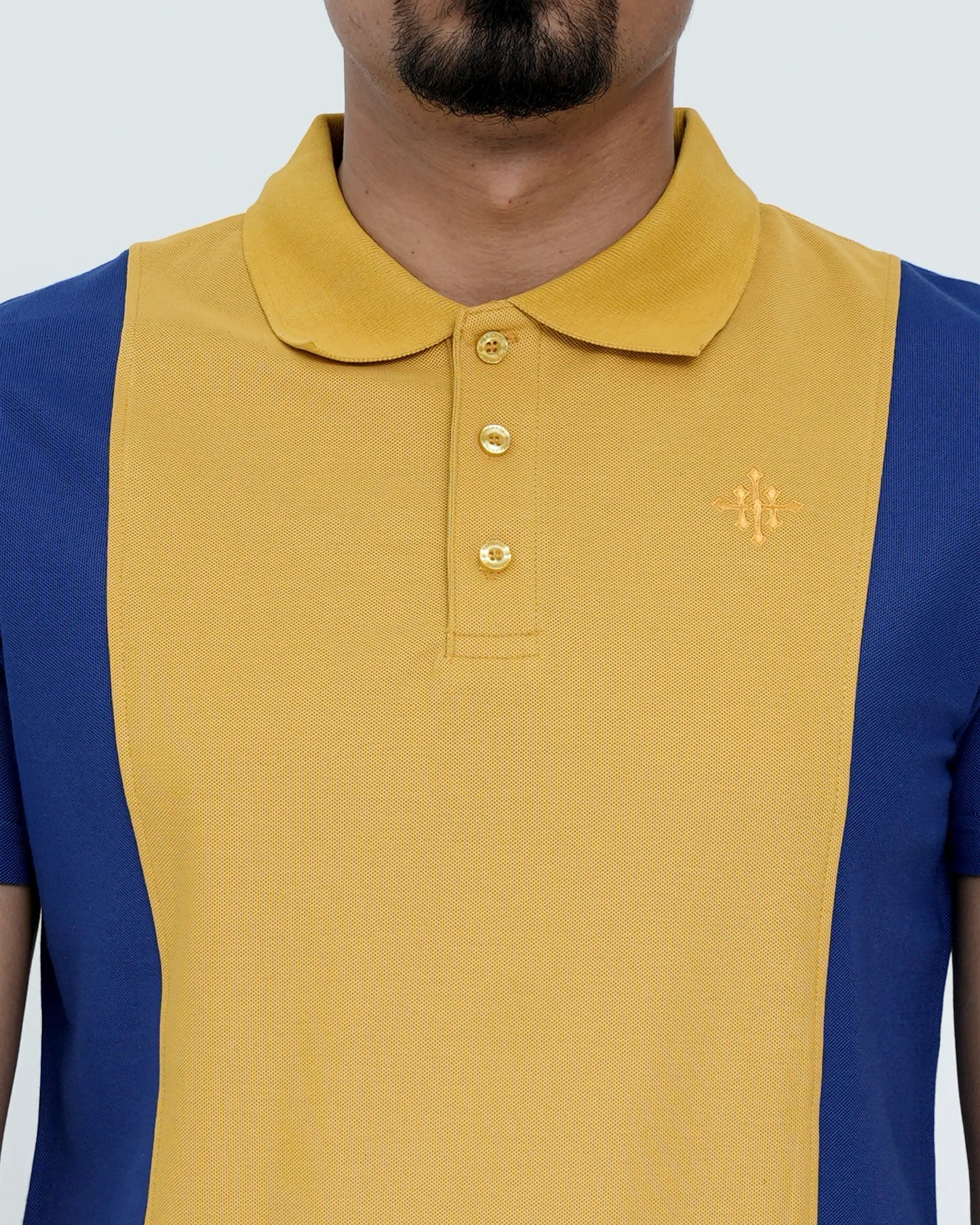 Men Cut line Polo Shirt - Yellow/Blue