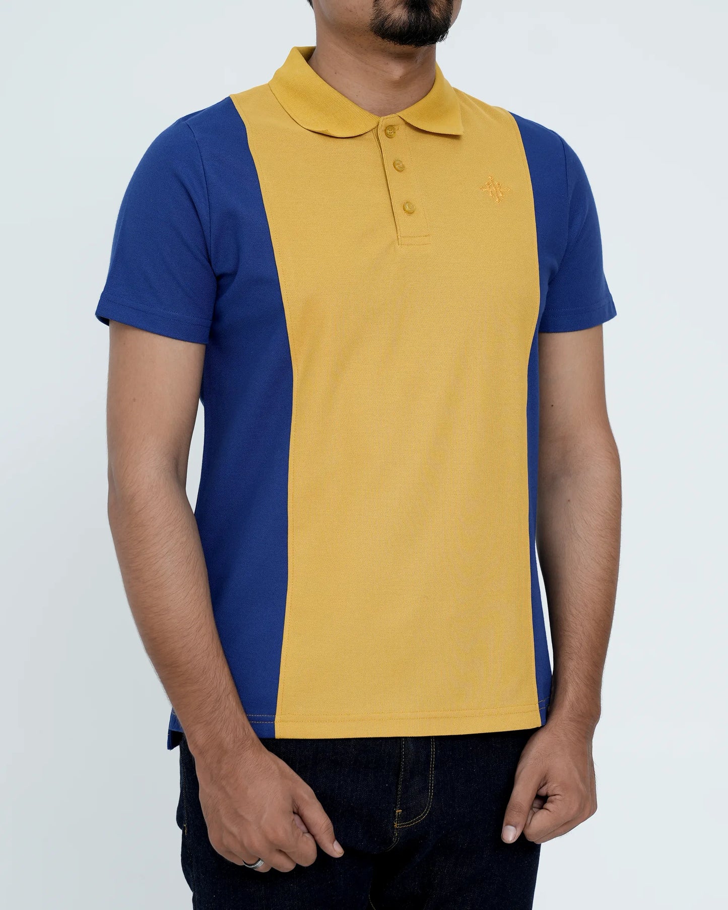 Men Cut line Polo Shirt - Yellow/Blue