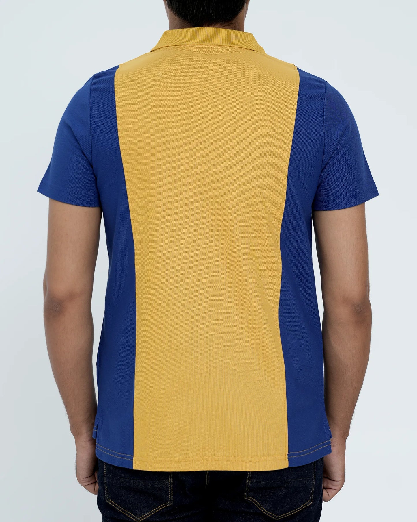Men Cut line Polo Shirt - Yellow/Blue
