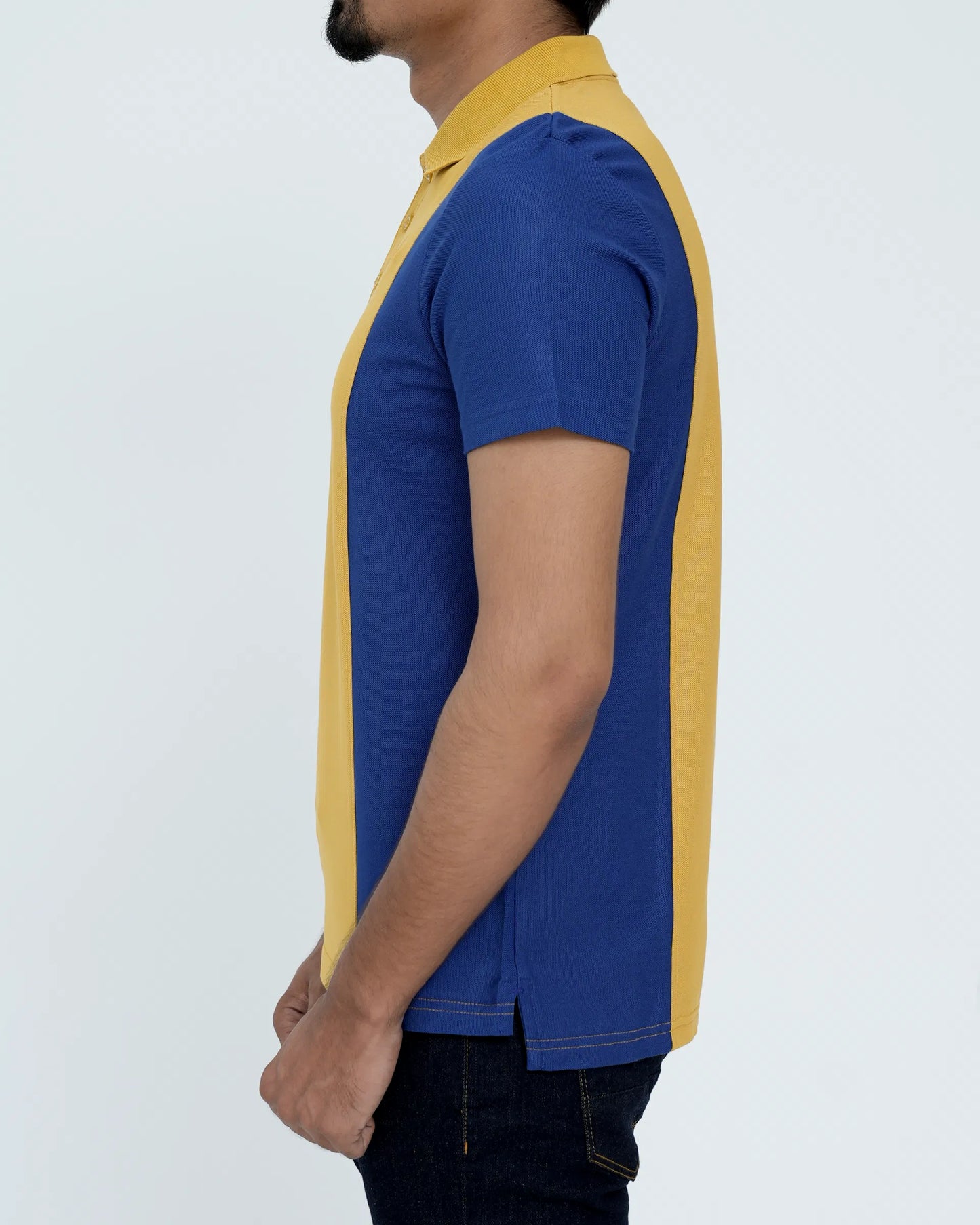 Men Cut line Polo Shirt - Yellow/Blue