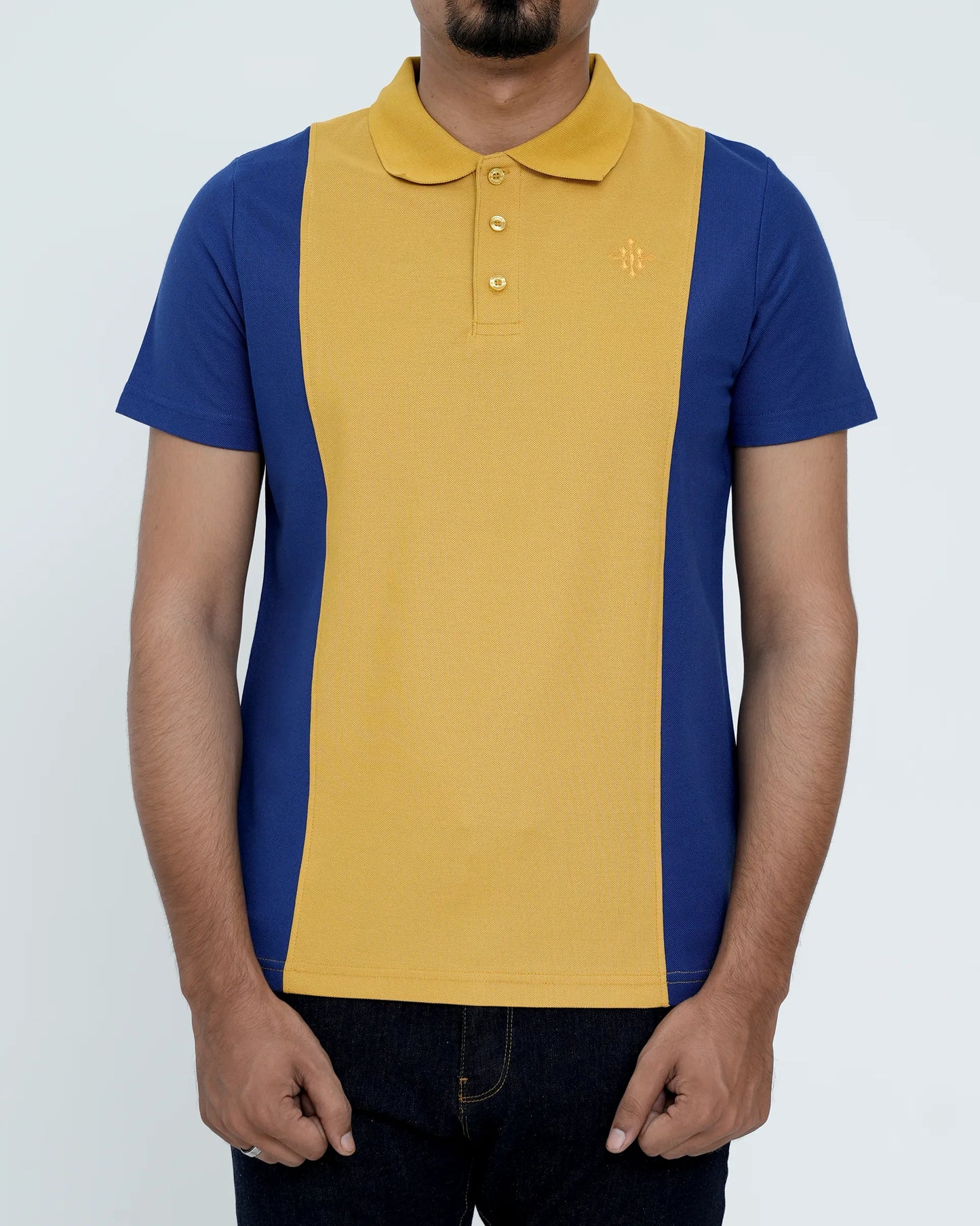 Men Cut line Polo Shirt - Yellow/Blue