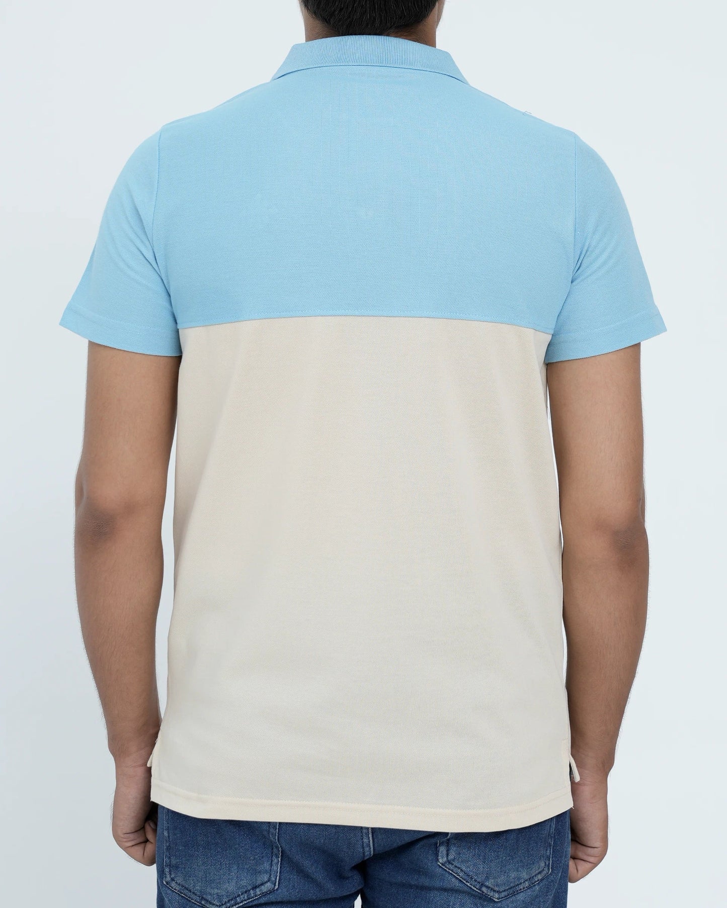 Men Cutline Polo Shirt - Sky/White