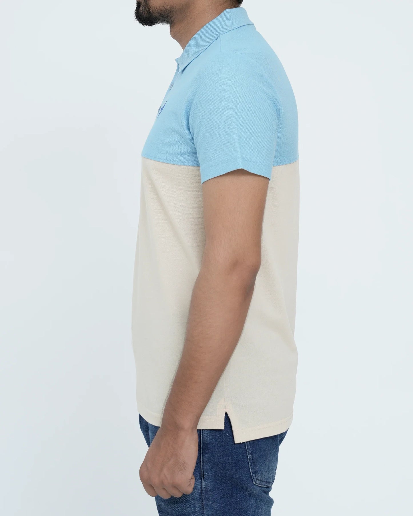 Men Cutline Polo Shirt - Sky/White