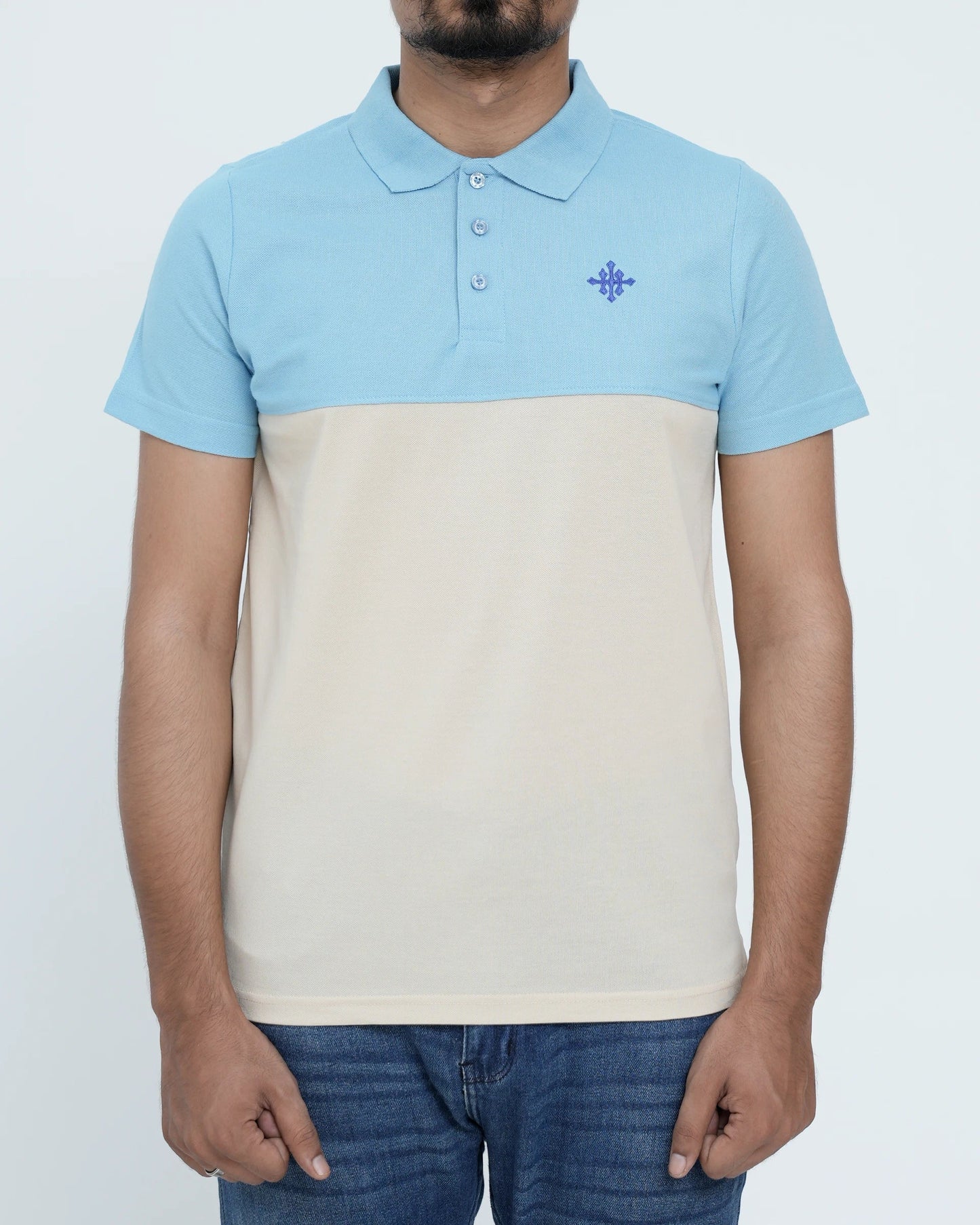 Men Cutline Polo Shirt - Sky/White