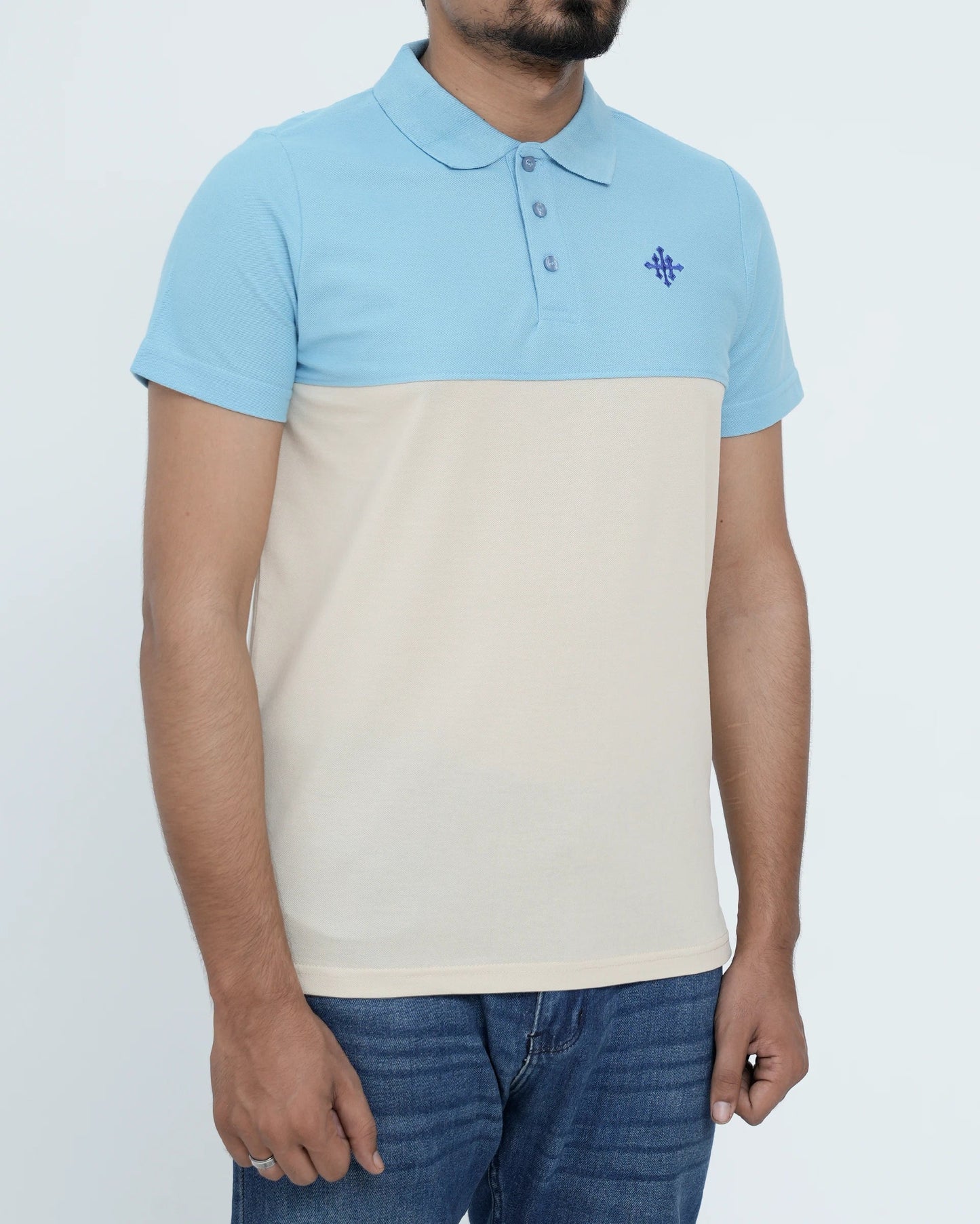 Men Cutline Polo Shirt - Sky/White