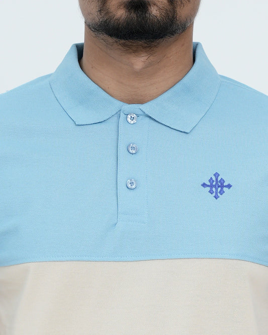Men Cutline Polo Shirt - Sky/White