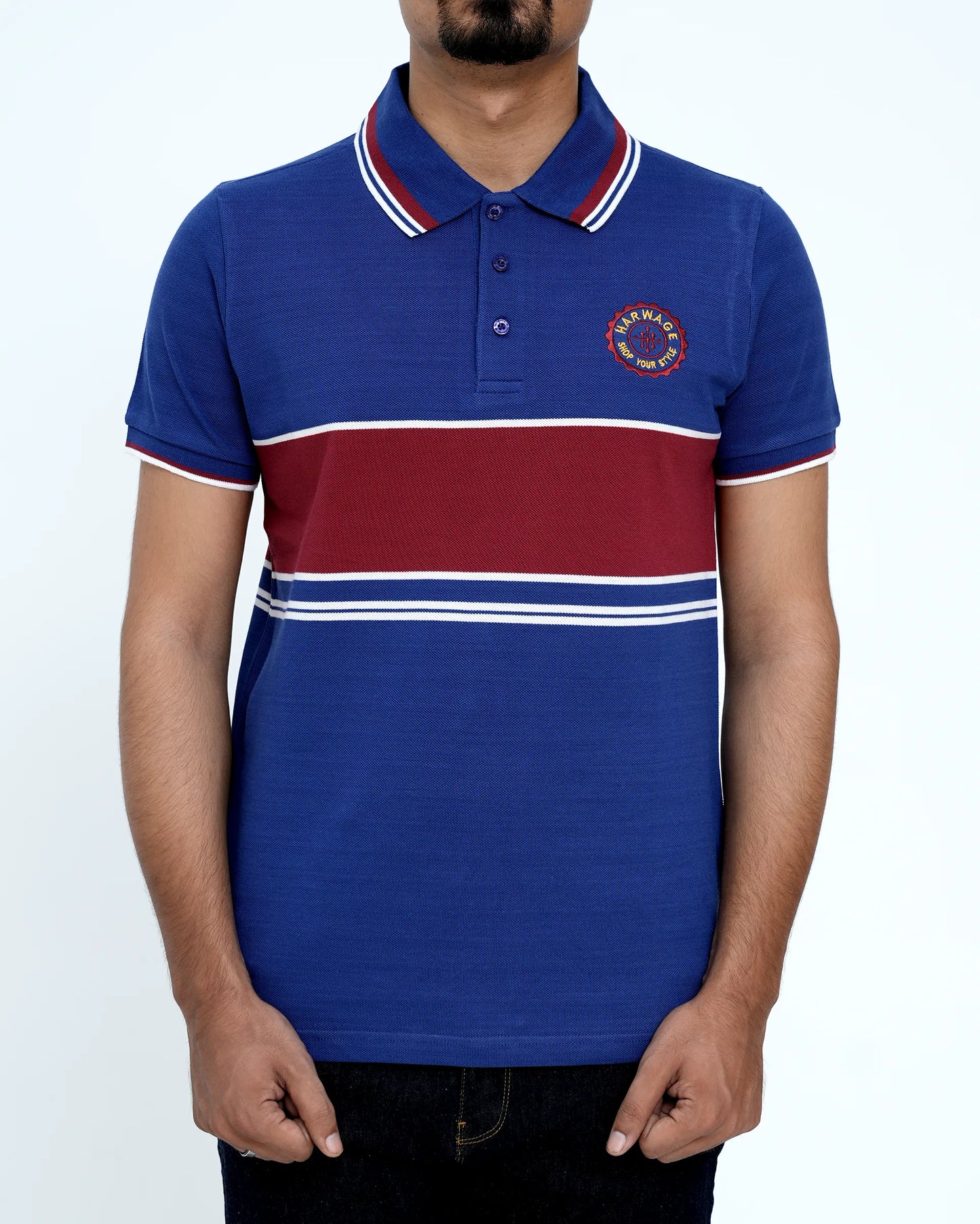 Men Dyed Yarn Polo Shirt - Sodalite Blue