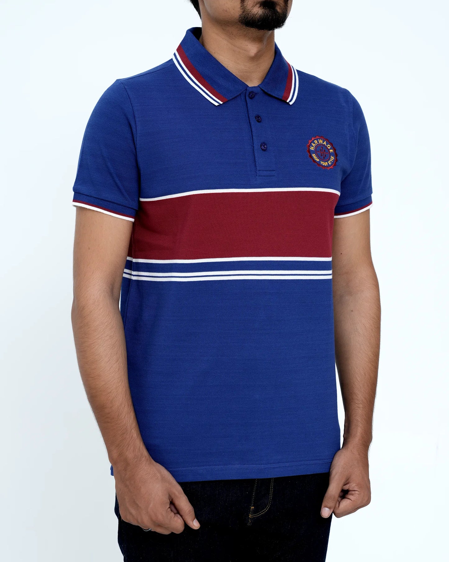 Men Dyed Yarn Polo Shirt - Sodalite Blue