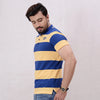 Men Stripe Polo Shirt - Mid Blue