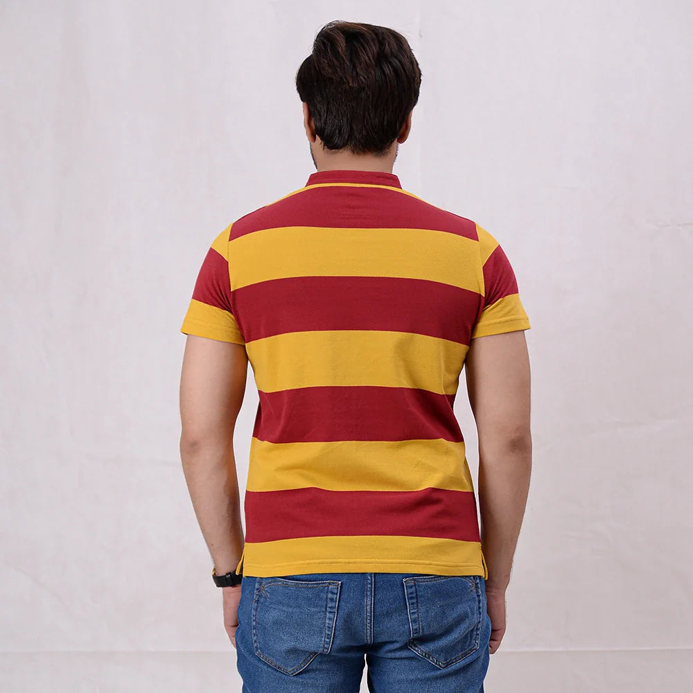 Men Stripe Polo Shirt - Winery