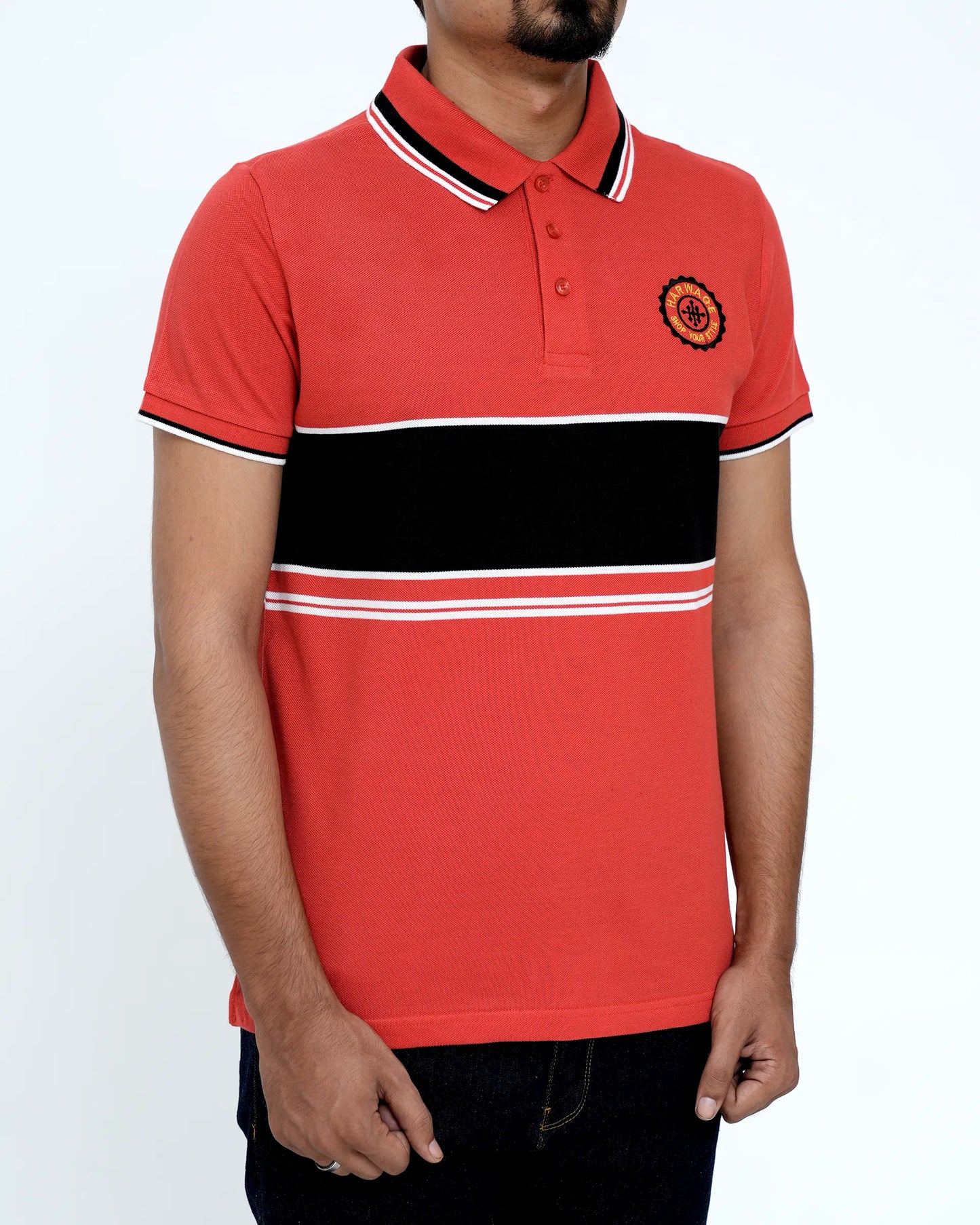 Men Dyed Yarn Polo Shirt - Red/Black
