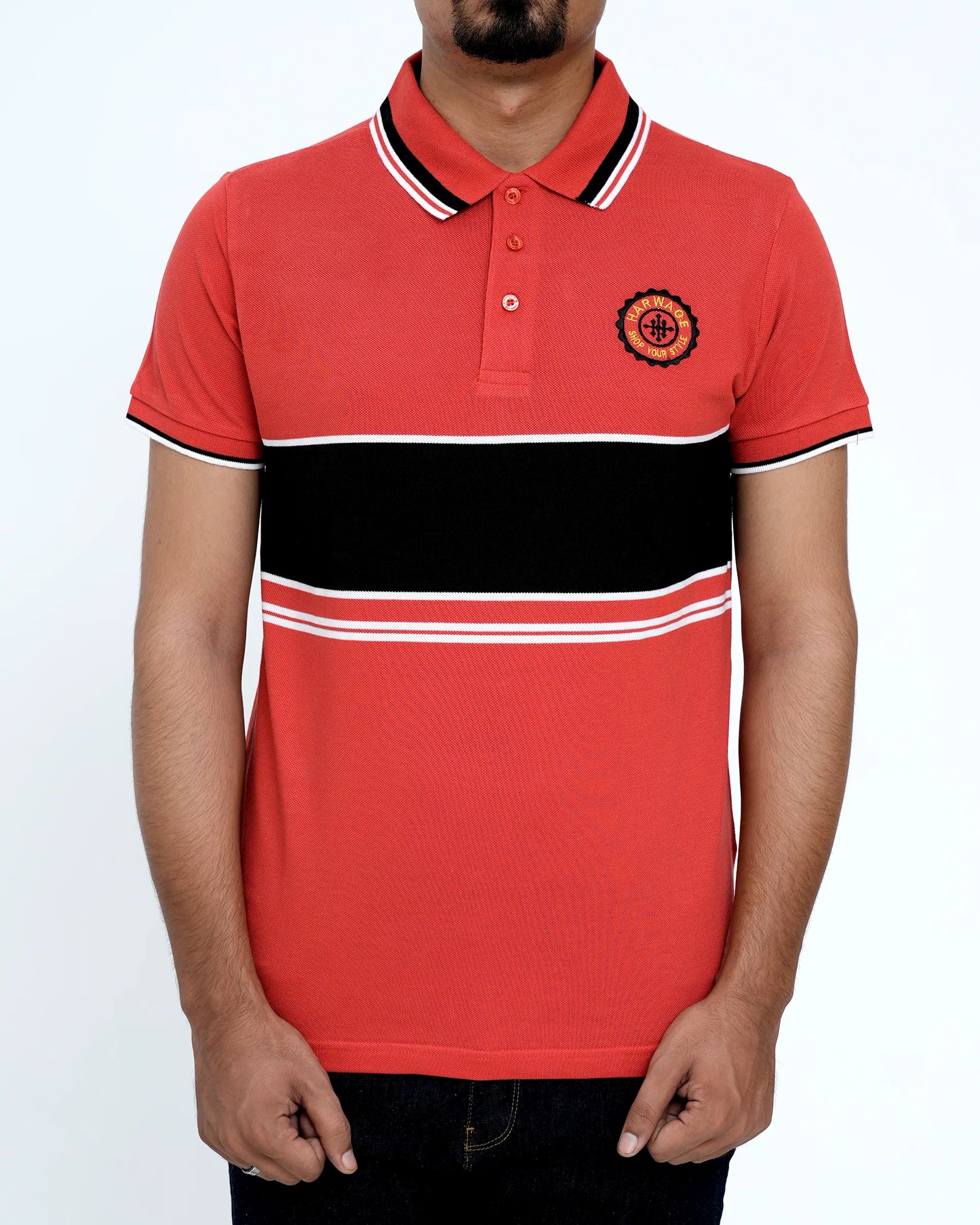 Men Dyed Yarn Polo Shirt - Red/Black