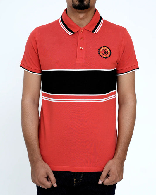 Men Dyed Yarn Polo Shirt - Red/Black