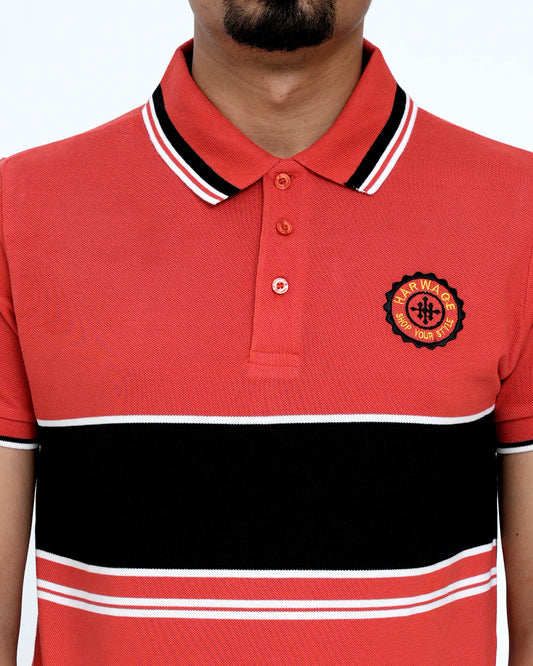 Men Dyed Yarn Polo Shirt - Red/Black