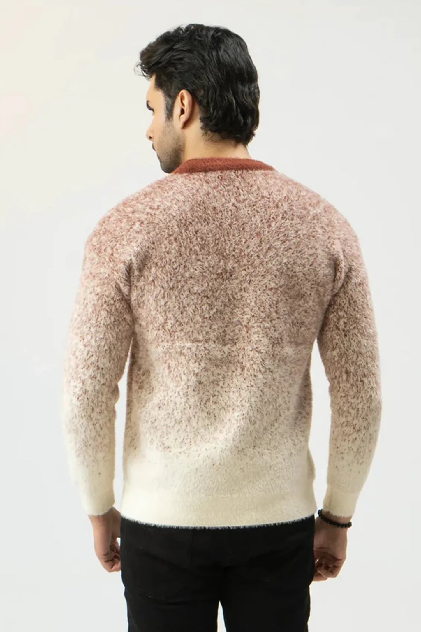 Men’s Beige Tie-Dye Rabbit Wool Jersey with Gradient Design, Back View