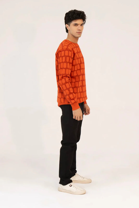 Men wearing Men Red Geometric Sweatshirt in side pose