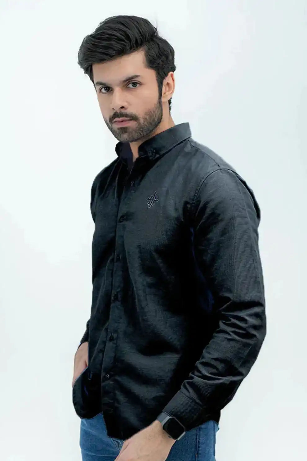 Men’s jet black basic oxford shirt