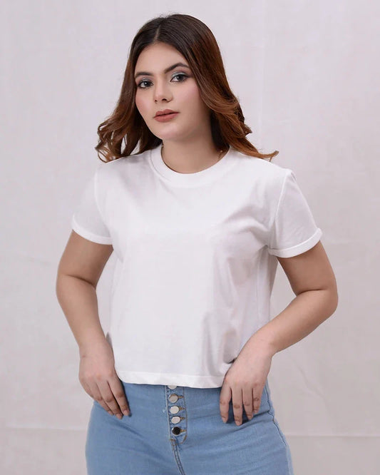Women Plain Cropped Top - White - Harwage