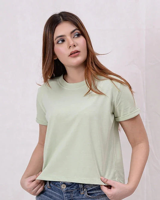 Women Plain Cropped Top - Sea Foam - Harwage