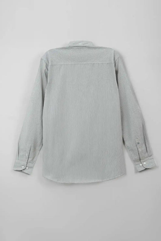 Shirt back view with long sleeves and button cuffs