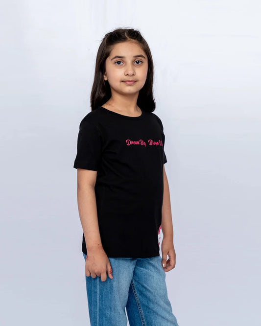 Side view of Black Printed Graphic Tee Casual