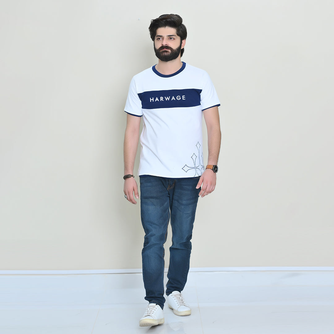 Men Round Neck T Shirt - White