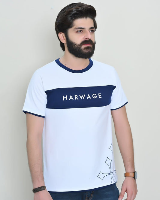 Men Round Neck T Shirt - White