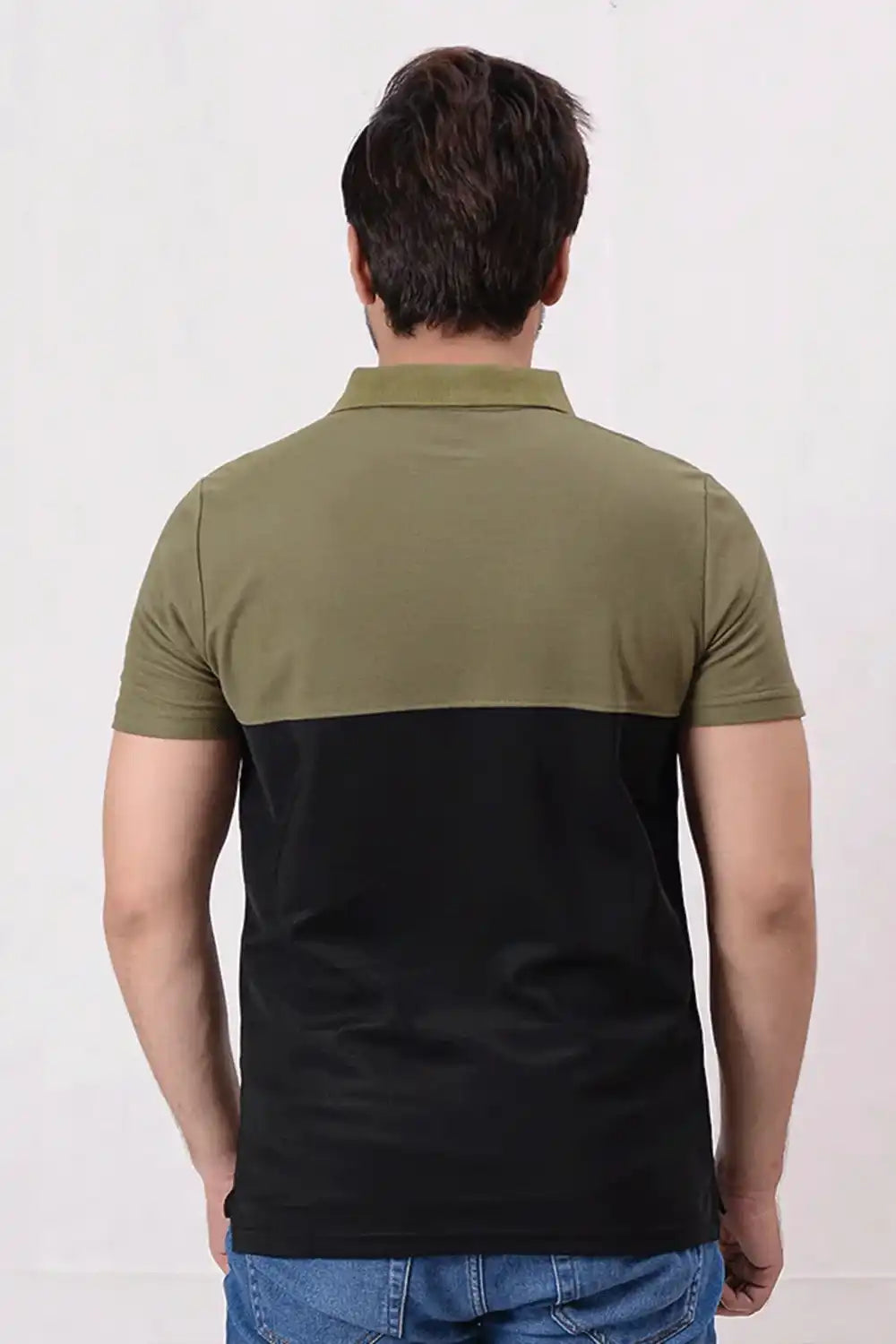 Two-tone green and black polo shirt