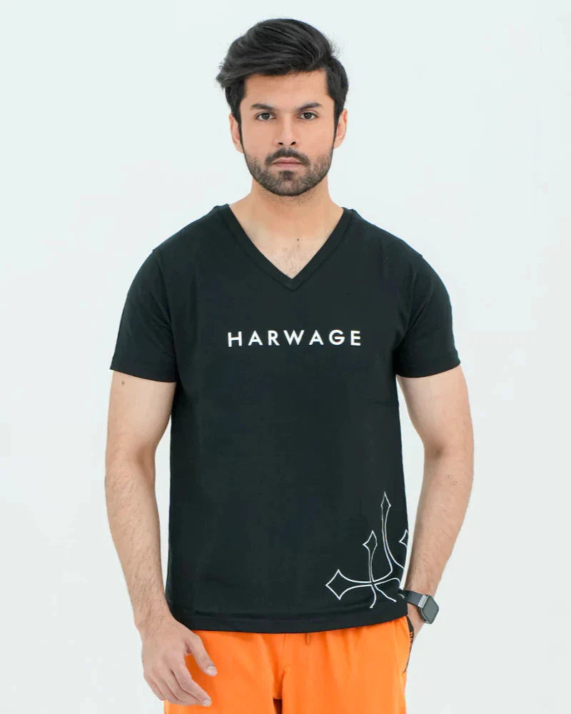 Men V Neck T Shirt - Black