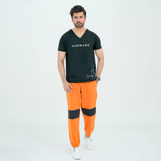 Men V Neck T Shirt - Black