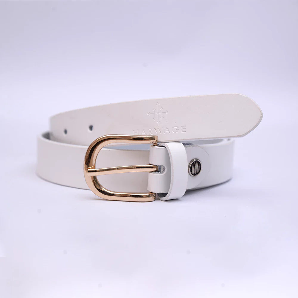 Women Basic Buckle Belt – White - Harwage