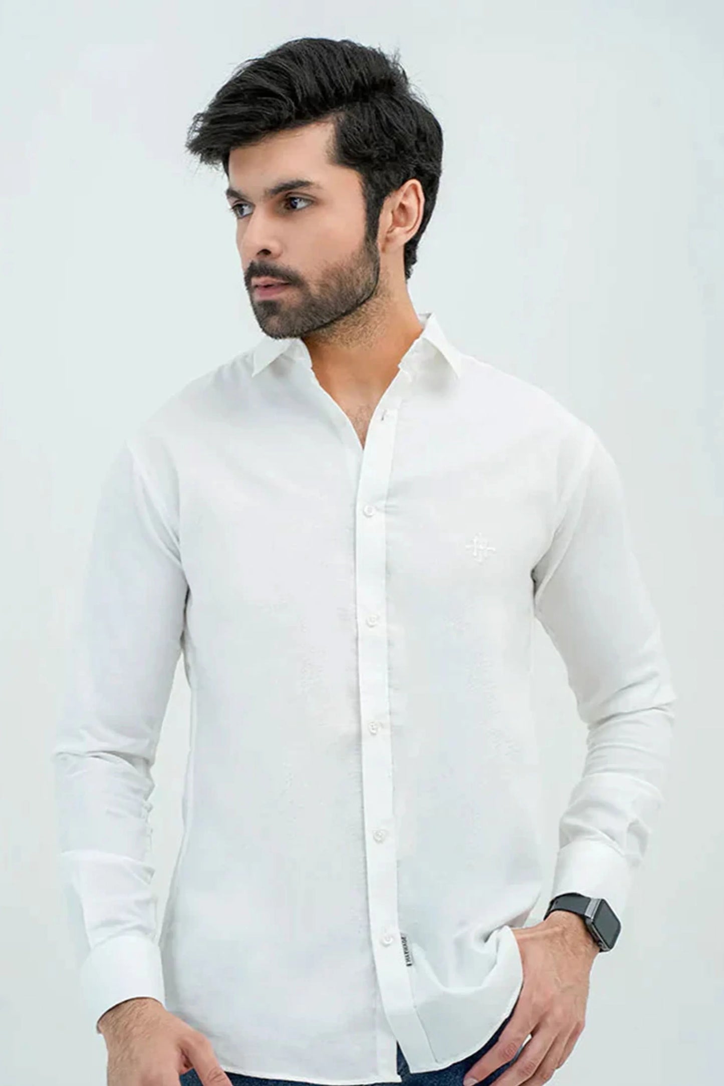 White Oxford Shirt fabric detail with classic button placket