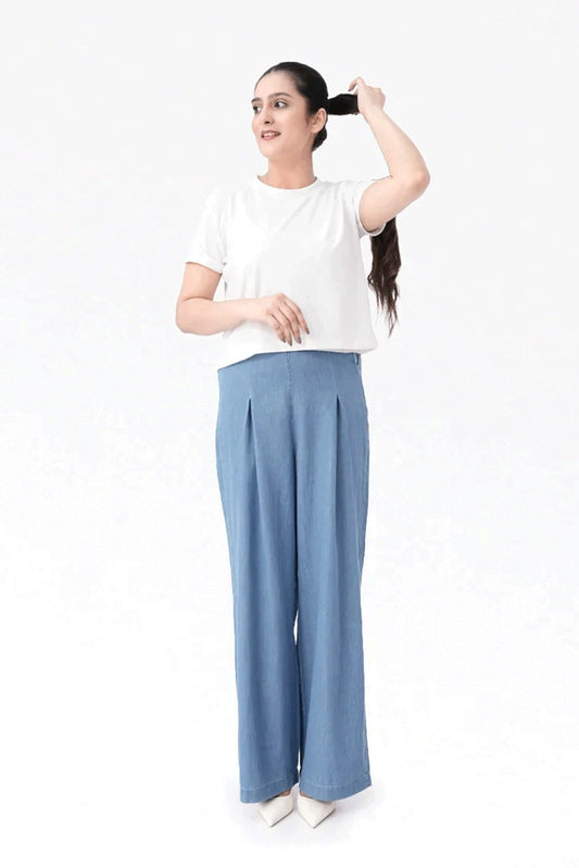 Wide Leg Denim Palazzo - LT Blue