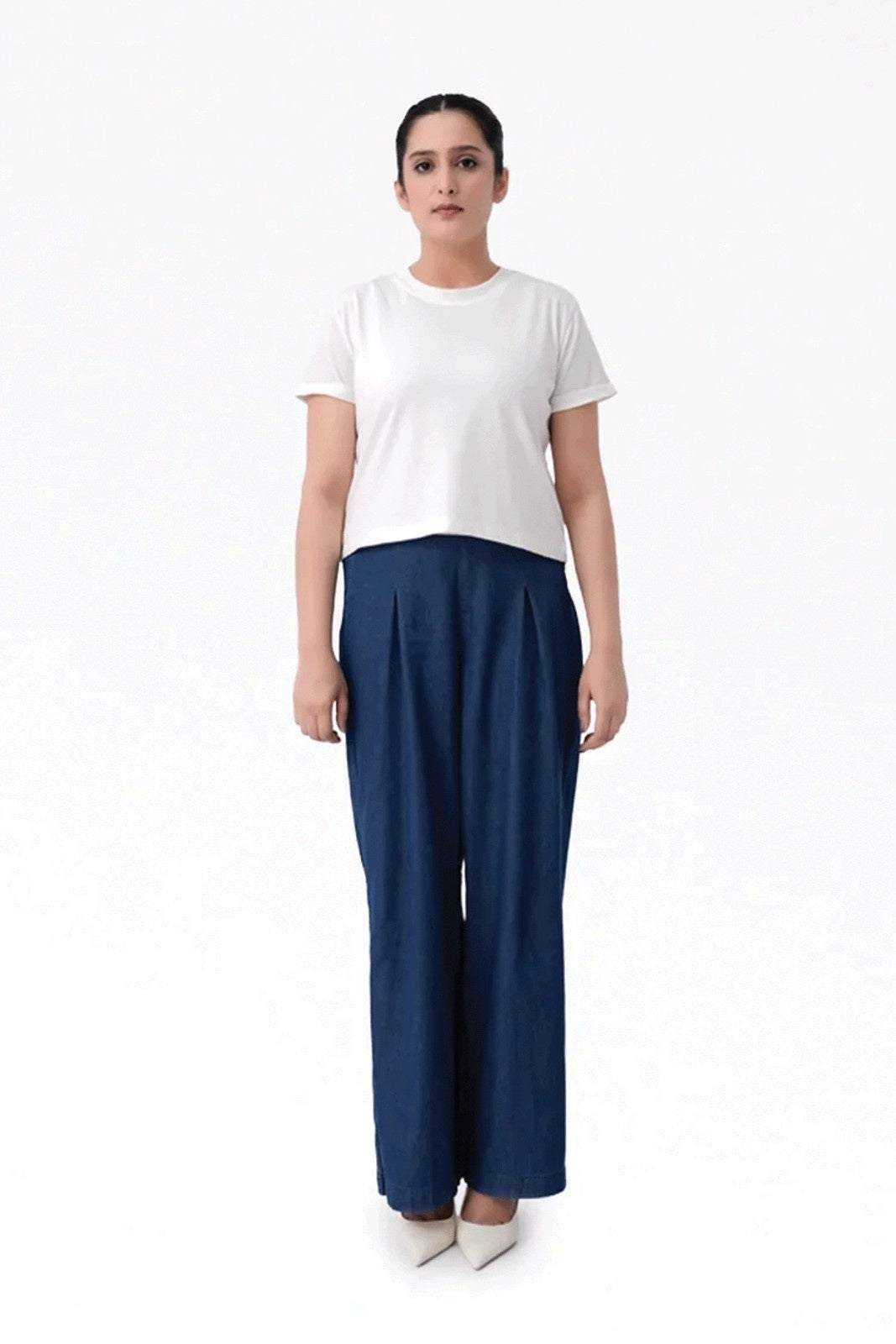 Wide Leg Denim Palazzo - Mid Blue